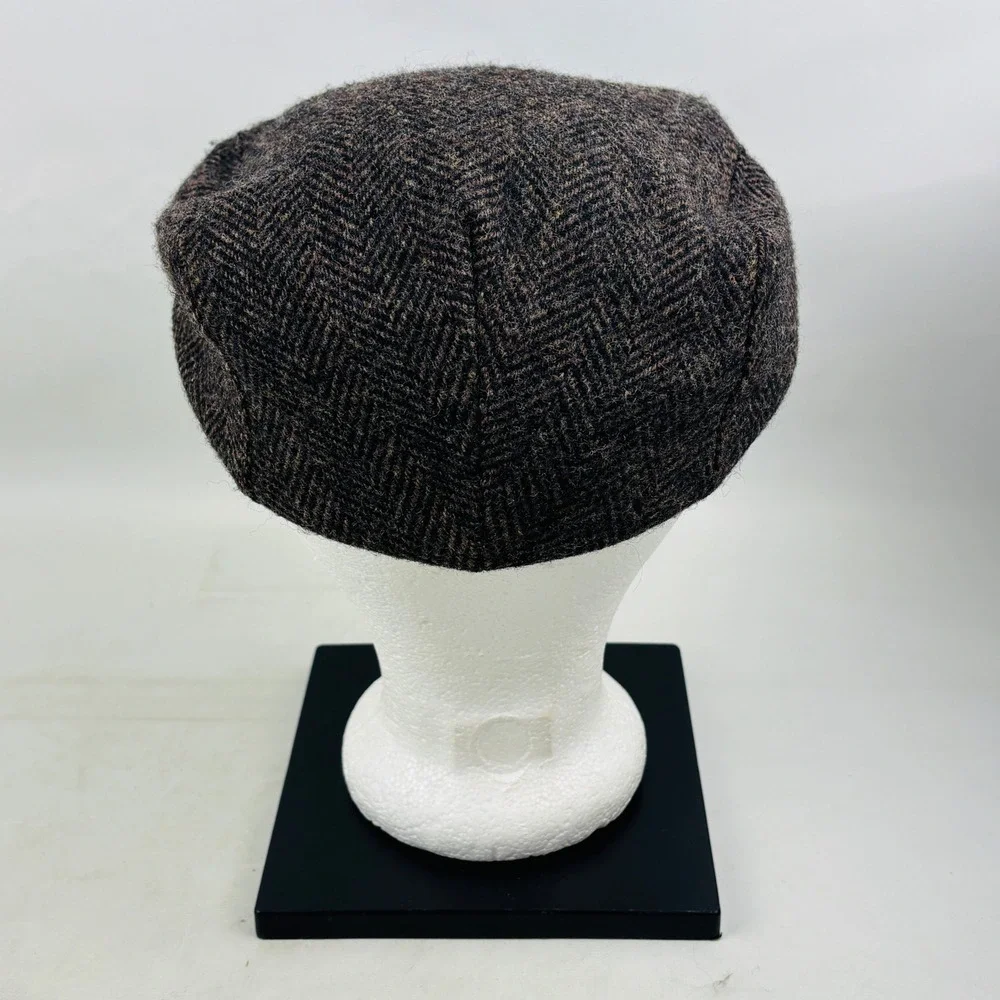 Vintage Finest Headwear Flat Cap Mens L Brown Herringbone Wool Newsboy Hat USA